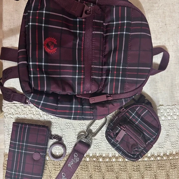 Victoria's Secret Plaid Backpack - Burgundy and Black - Picture 2 of 7